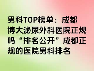 男科TOP榜单：成都博大泌尿外科医院正规吗“排名公开”成都正规的医院男科排名